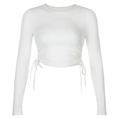 Sexy O-Neck Long Sleeve Bodycon Cropped Tops