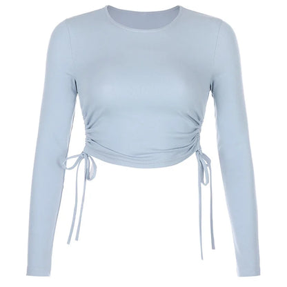 Sexy O-Neck Long Sleeve Bodycon Cropped Tops