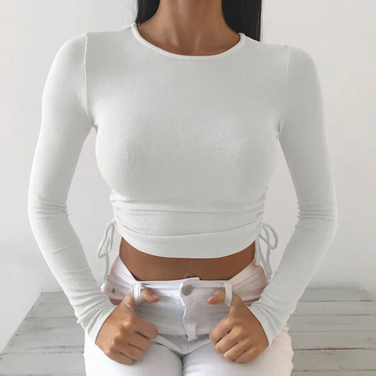 Sexy O-Neck Long Sleeve Bodycon Cropped Tops