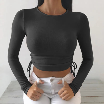 Sexy O-Neck Long Sleeve Bodycon Cropped Tops