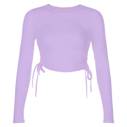 Sexy O-Neck Long Sleeve Bodycon Cropped Tops