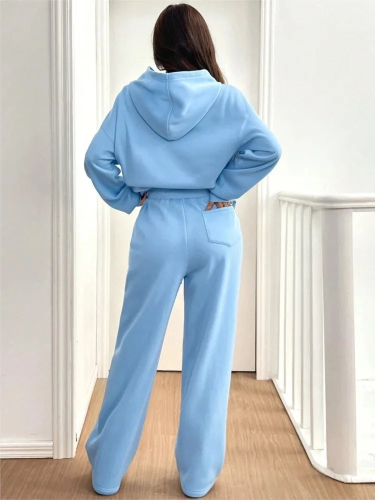 Casual Hoodie Sport Fleece Trousers Women's 2-piece Set
