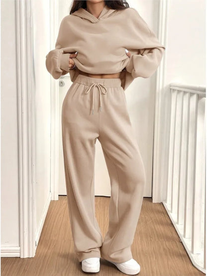 Casual Hoodie Sport Fleece Trousers Women's 2-piece Set