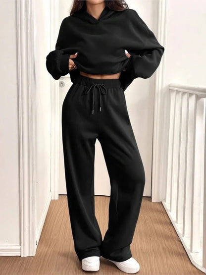 Casual Hoodie Sport Fleece Trousers Women's 2-piece Set