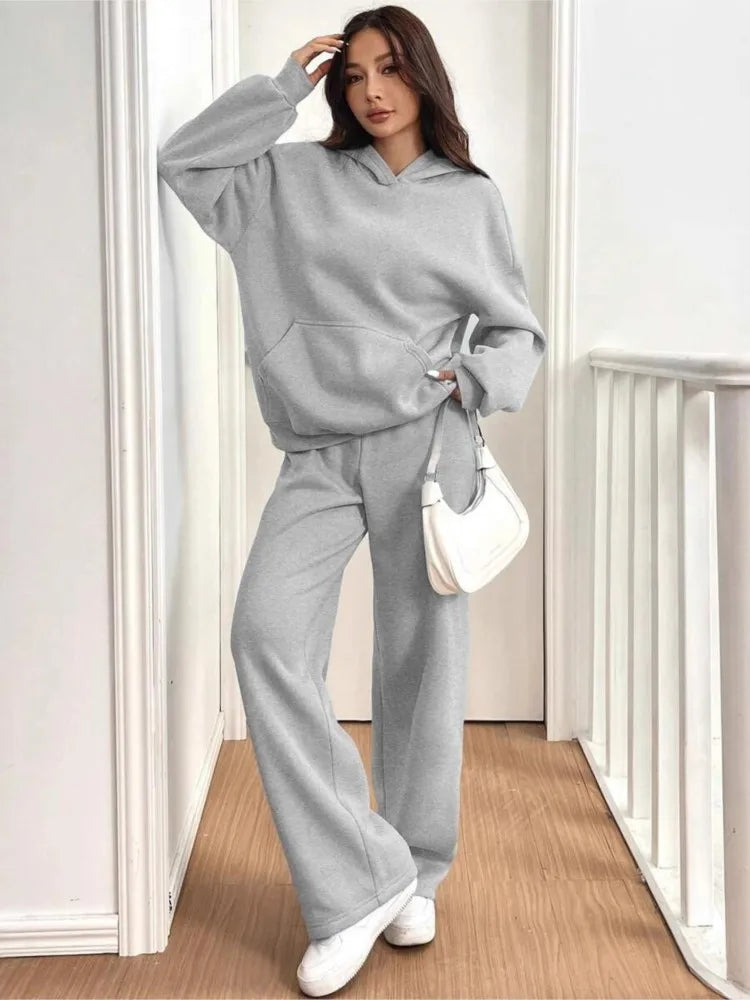 Casual Hoodie Sport Fleece Trousers Women's 2-piece Set