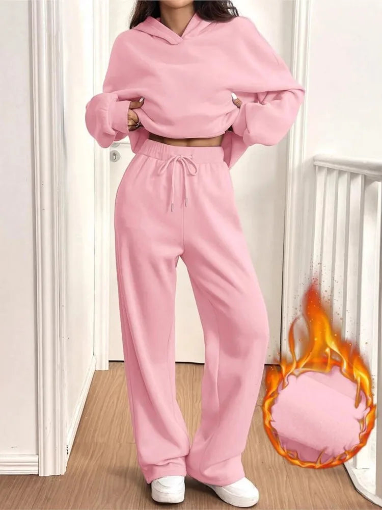 Casual Hoodie Sport Fleece Trousers Women's 2-piece Set