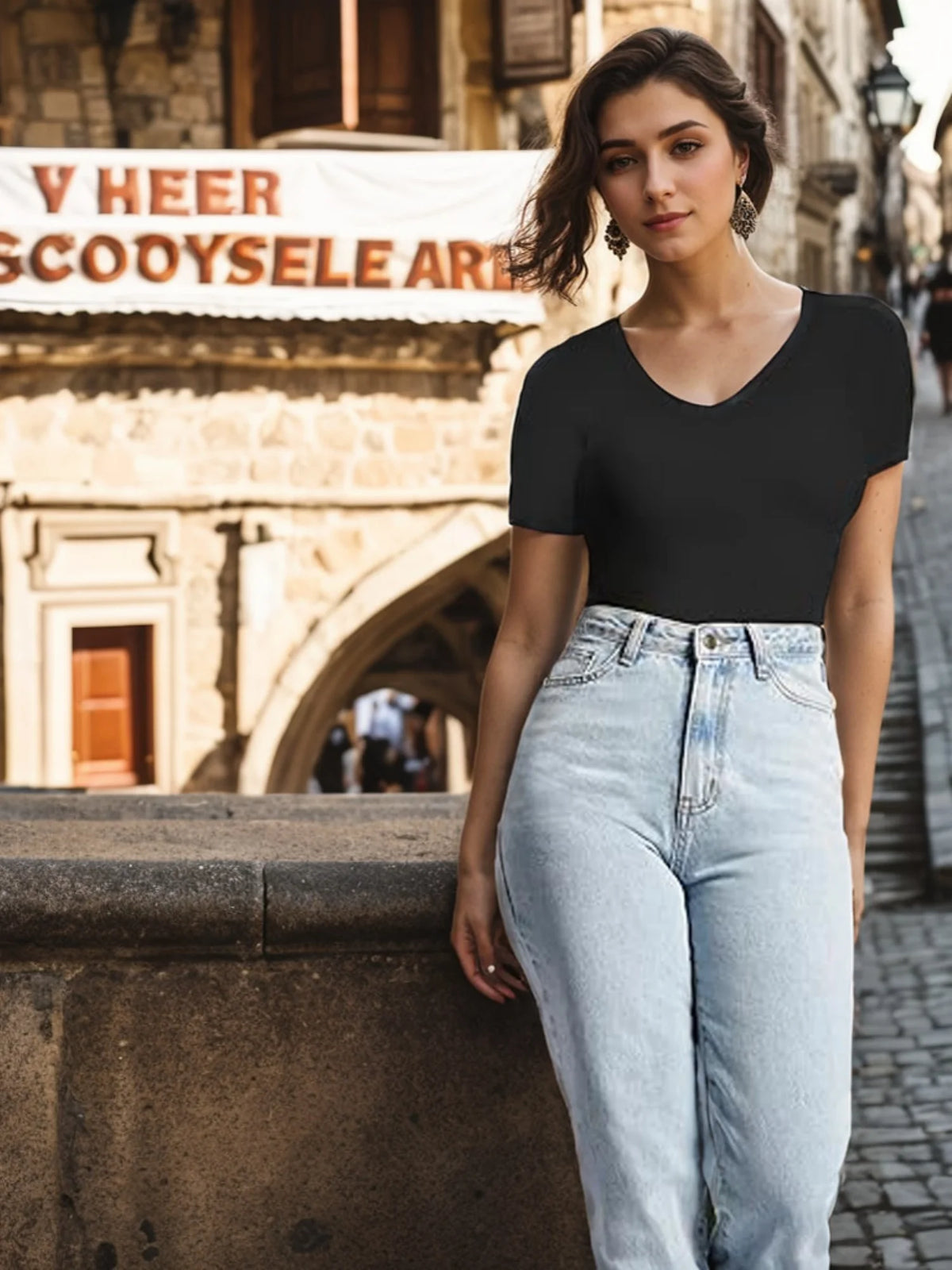 Women's V-neck Short Sleeve Bodysuit