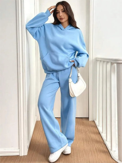 Casual Hoodie Sport Fleece Trousers Women's 2-piece Set