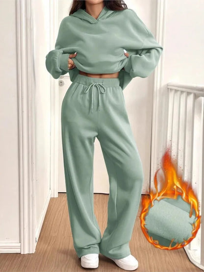 Casual Hoodie Sport Fleece Trousers Women's 2-piece Set
