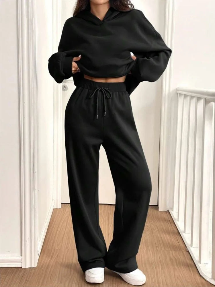 Casual Hoodie Sport Fleece Trousers Women's 2-piece Set