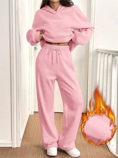 Casual Hoodie Sport Fleece Trousers Women's 2-piece Set
